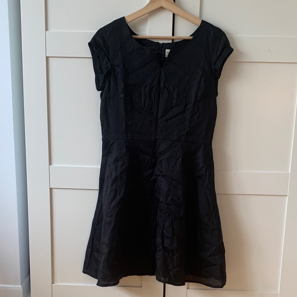 Chic Atelier B Black Cap Sleeve Linen Mini Dress